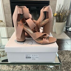 Topshop Rosetta Nude Block Heel Sandals with Ankle Wraps